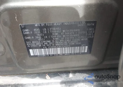 2015 Subaru Outback 2.5I Limited from USA, damaged, VIN 4S4BSBJCXF3240876